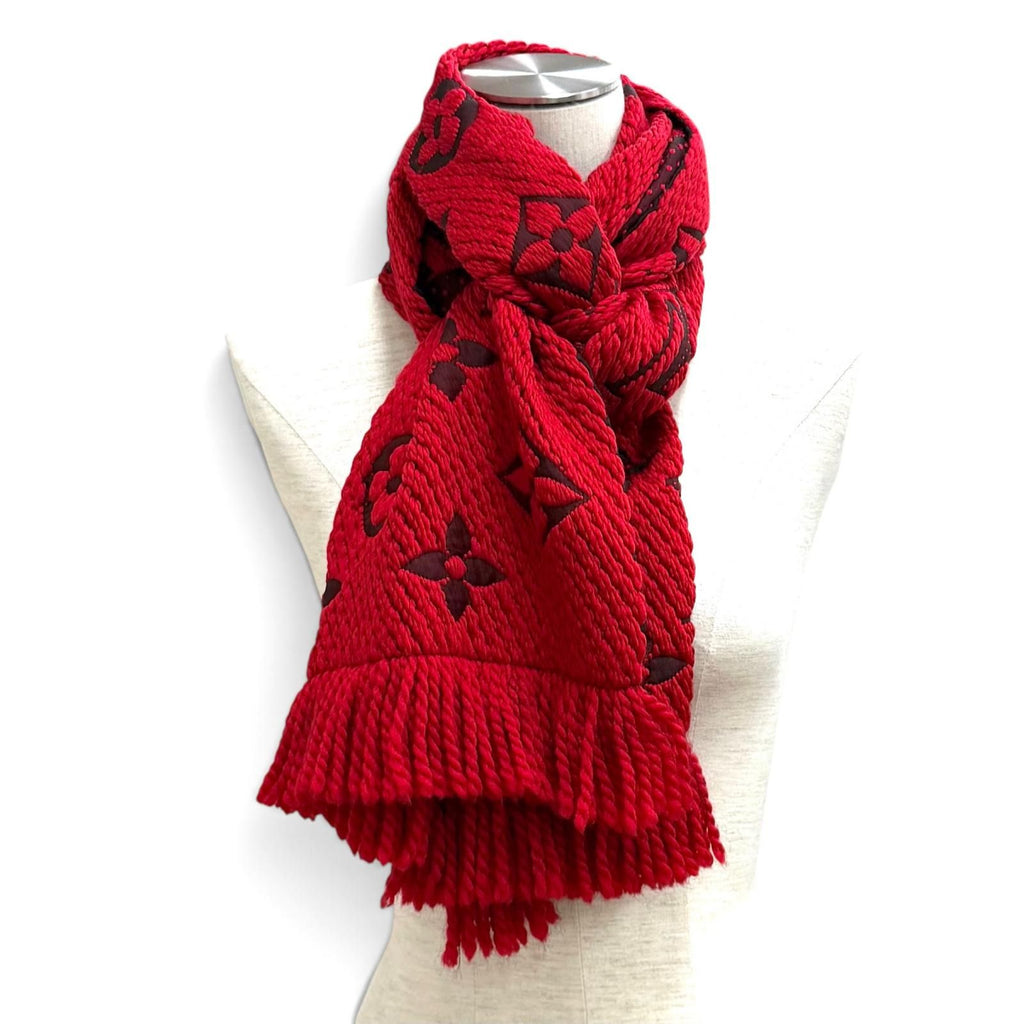 Louis Vuitton Echarpe Logo Mania Wool Silk Blend Ruby Fringe Scarf — view 3