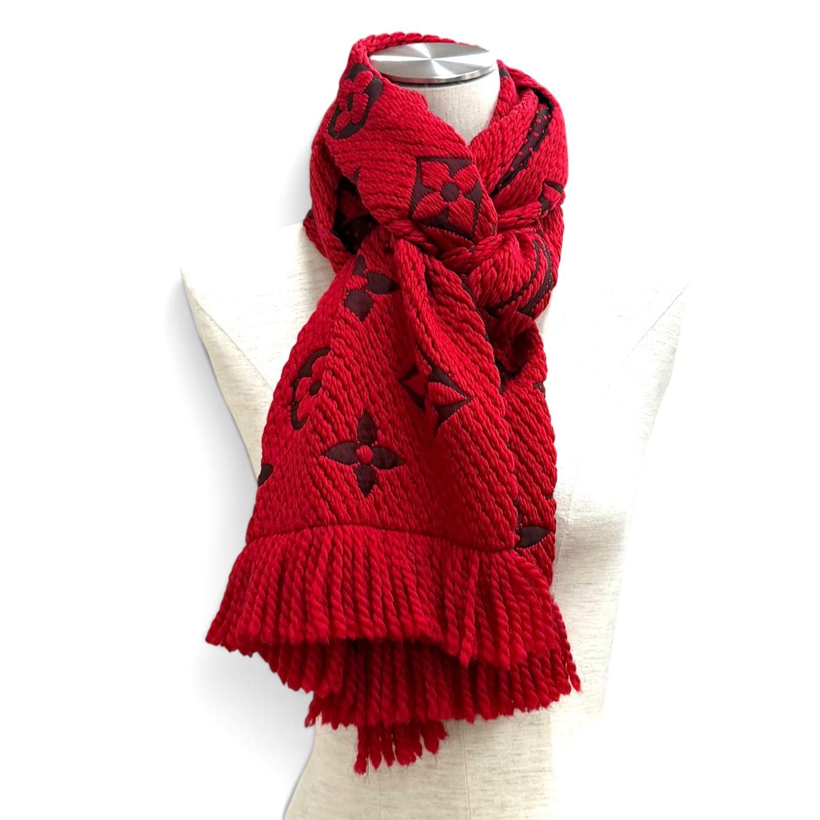 Louis Vuitton Echarpe Logo Mania Wool Silk Blend Ruby Fringe Scarf — view 3