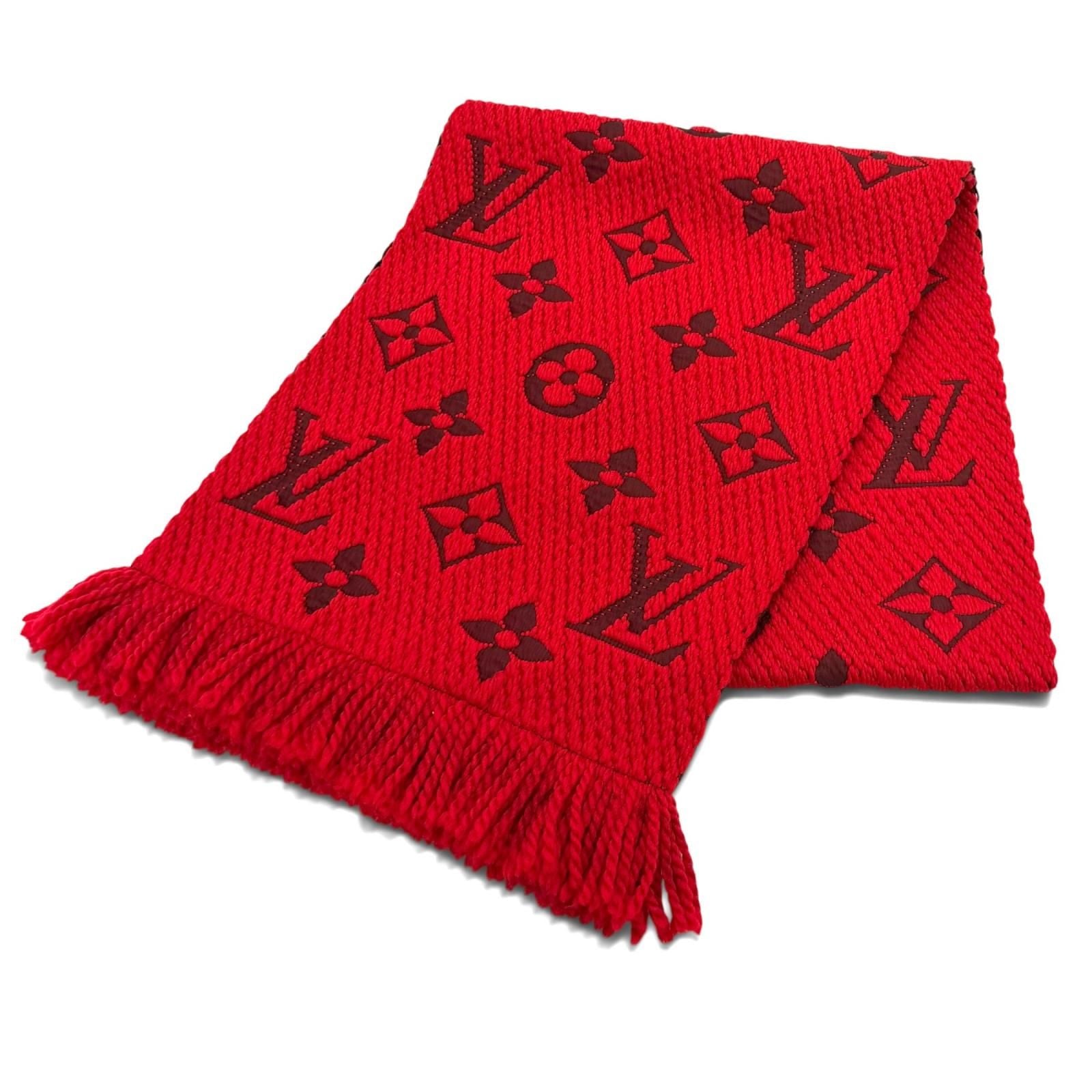 Louis Vuitton Echarpe Logo Mania Wool Silk Blend Ruby Fringe Scarf