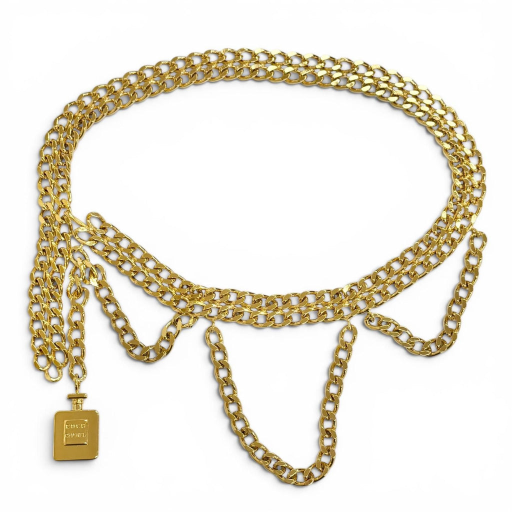 Chanel Logo Perfume Bottle Charm Double Chain Belt 81 Gold Gorgeous — view 4