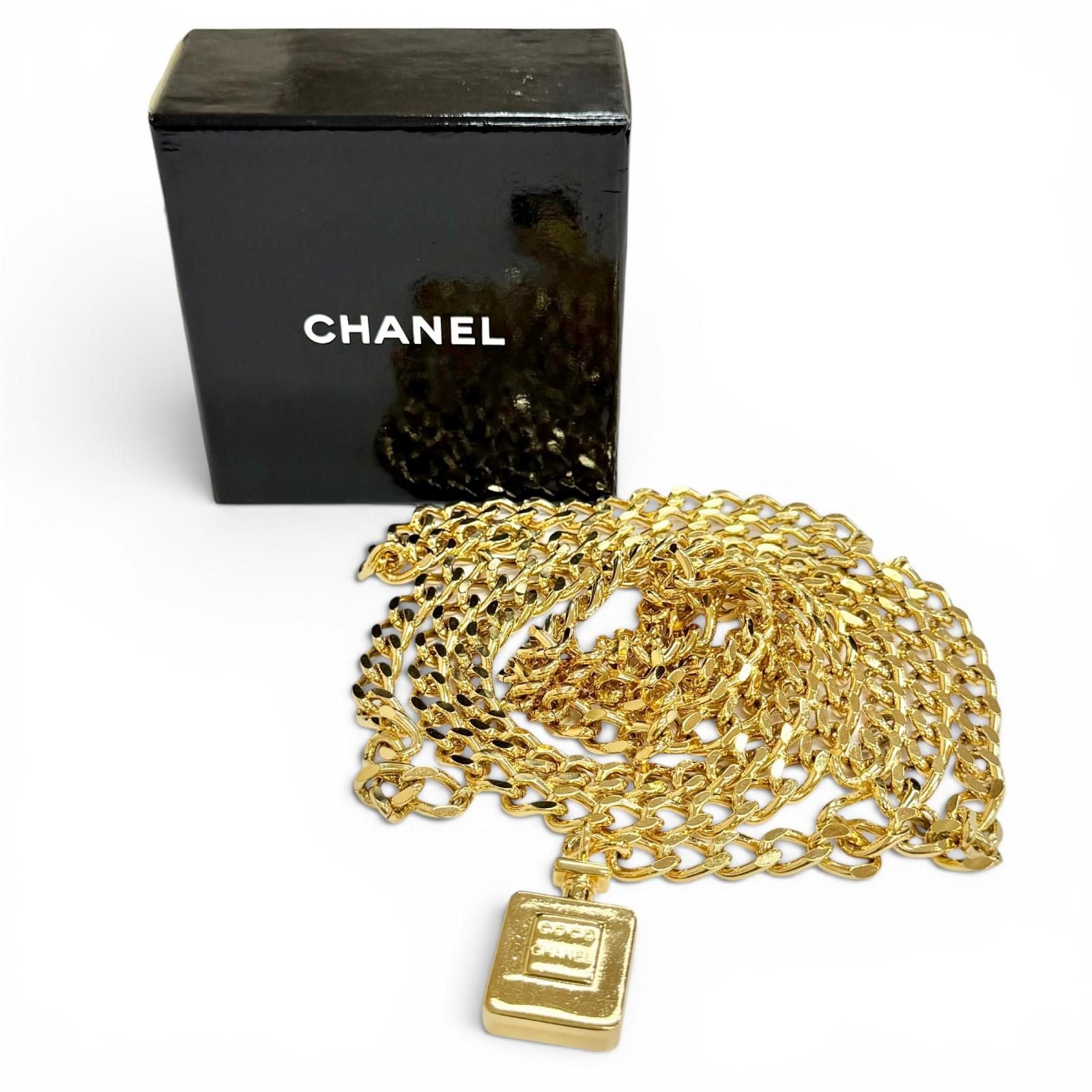 Chanel Logo Perfume Bottle Charm Double Chain Belt 81 Gold Gorgeous — view 2