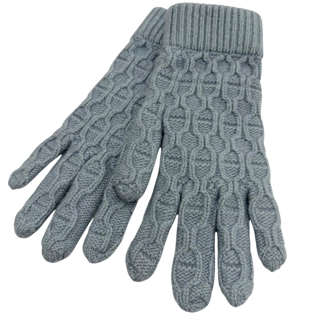 Hermes Tori Maillon Cashmere Knit Gloves Light Blue S Recommended for Winter