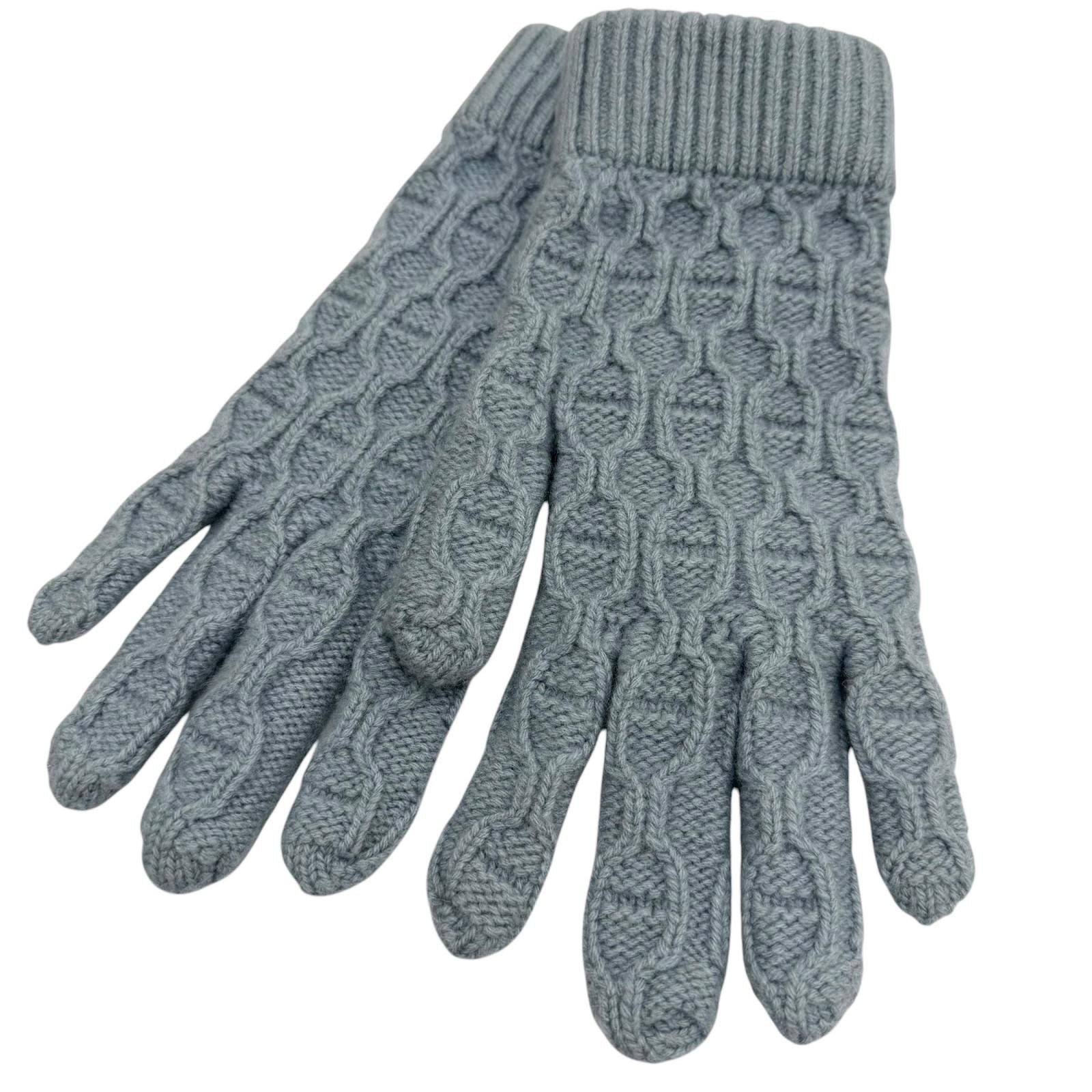 Hermes Tori Maillon Cashmere Knit Gloves Light Blue S Recommended for Winter