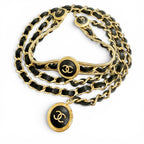 Chanel Vintage CC Logo Clover Leather Chain Belt Gold Black Recommended