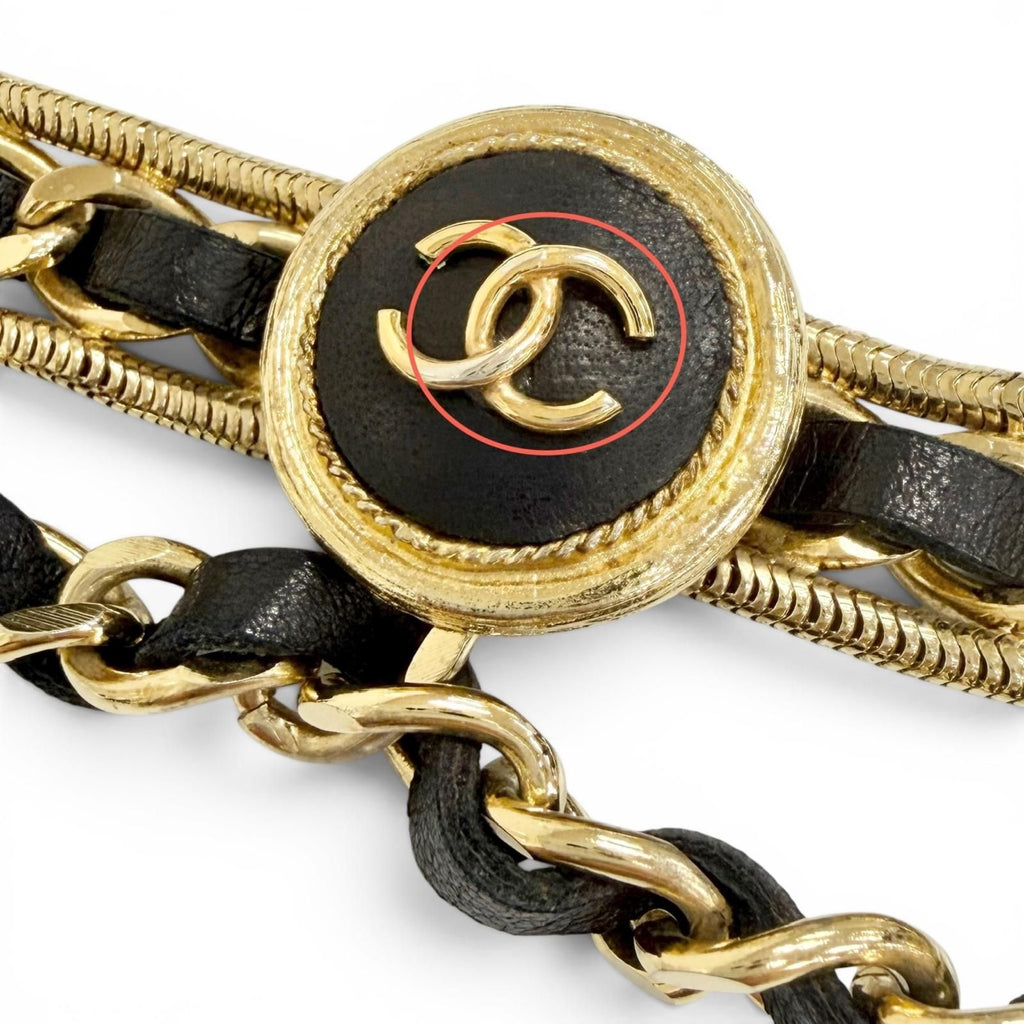 Chanel Vintage CC Logo Clover Leather Chain Belt Gold Black Recommended — view 8