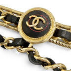 Chanel Vintage CC Logo Clover Leather Chain Belt Gold Black Recommended — view 8