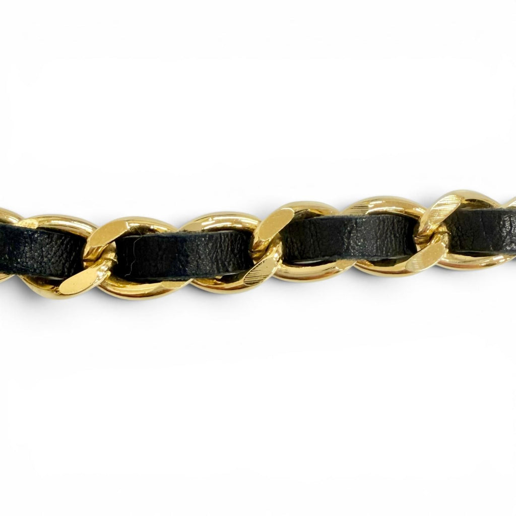 Chanel Vintage CC Logo Clover Leather Chain Belt Gold Black Recommended — view 6