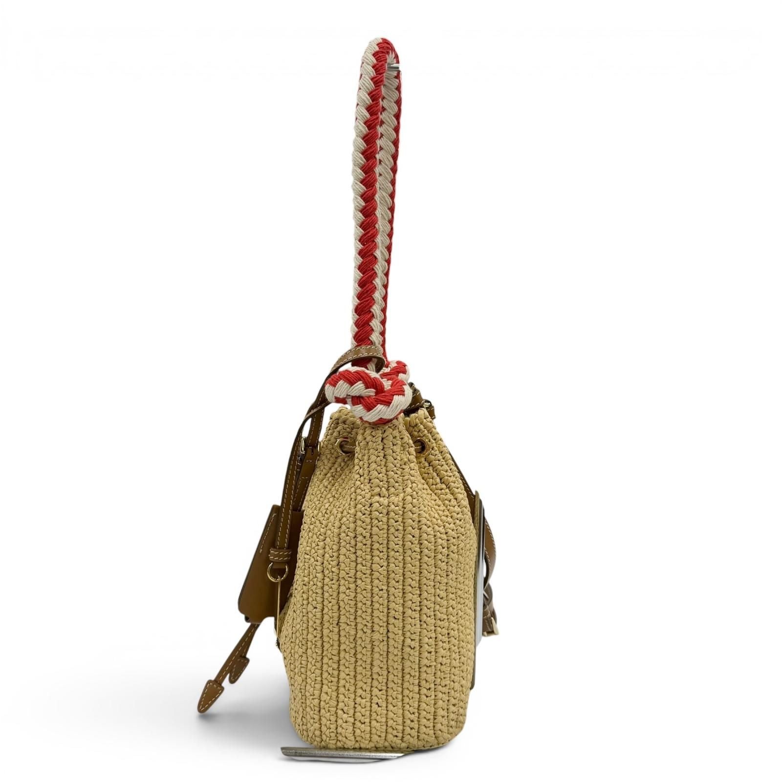 Prada Crochet Mini Bucket Triangle Logo Leather Raffia 2-Way Shoulder — view 5