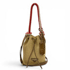 Prada Crochet Mini Bucket Triangle Logo Leather Raffia 2-Way Shoulder