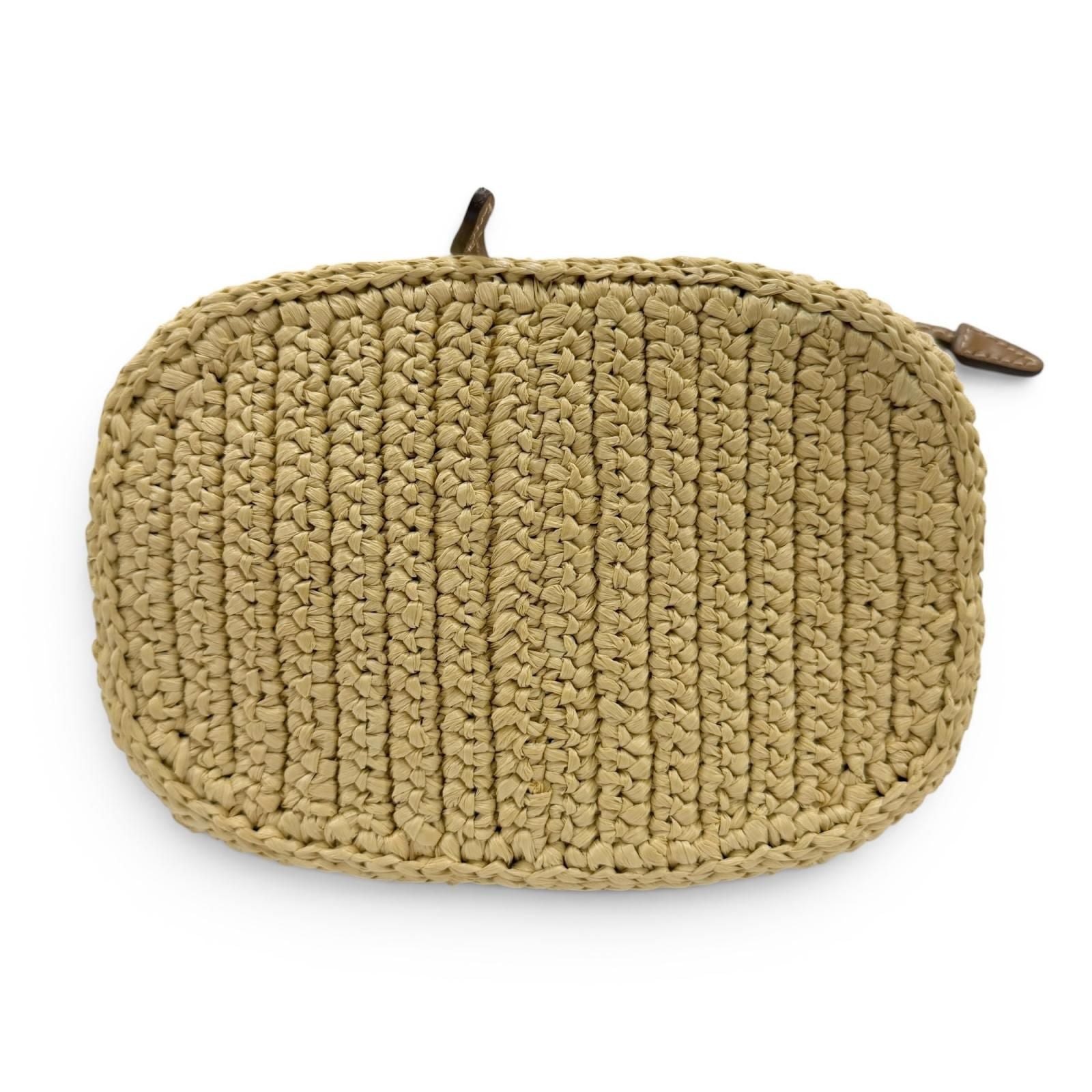 Prada Crochet Mini Bucket Triangle Logo Leather Raffia 2-Way Shoulder — view 6
