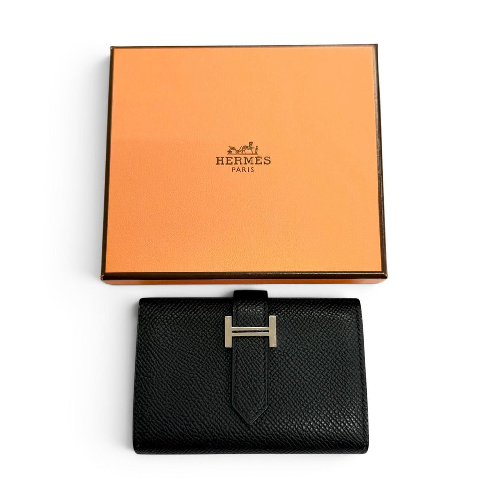 Hermes Bearn Mini Veau Epsom Silver Coin Pocket Compact Wallet Bifold Black — view 2