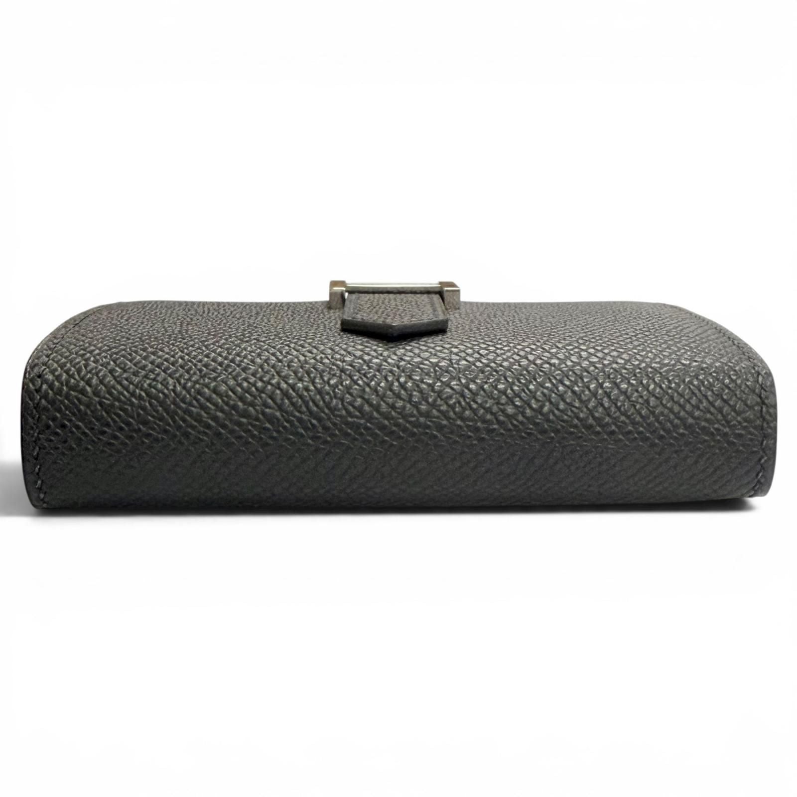 Hermes Bearn Mini Veau Epsom Silver Coin Pocket Compact Wallet Bifold Black — view 4