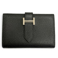 Hermes Bearn Mini Veau Epsom Silver Coin Pocket Compact Wallet Bifold Black