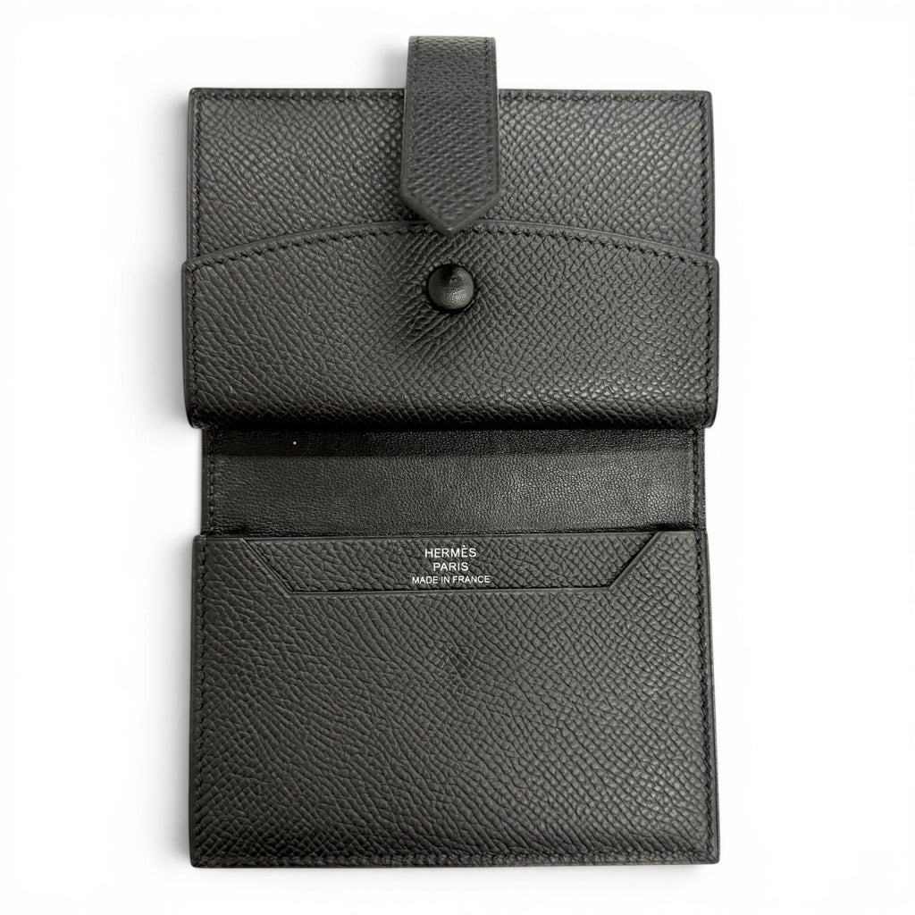 Hermes Bearn Mini Veau Epsom Silver Coin Pocket Compact Wallet Bifold Black — view 6