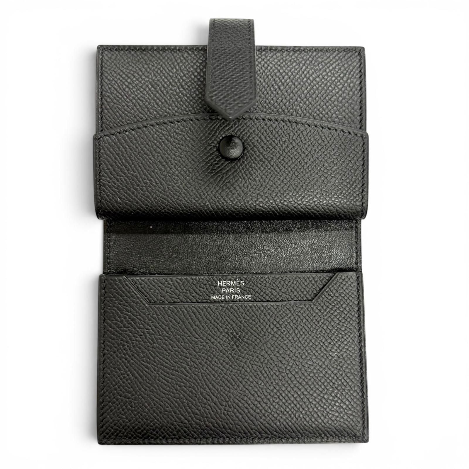 Hermes Bearn Mini Veau Epsom Silver Coin Pocket Compact Wallet Bifold Black — view 6