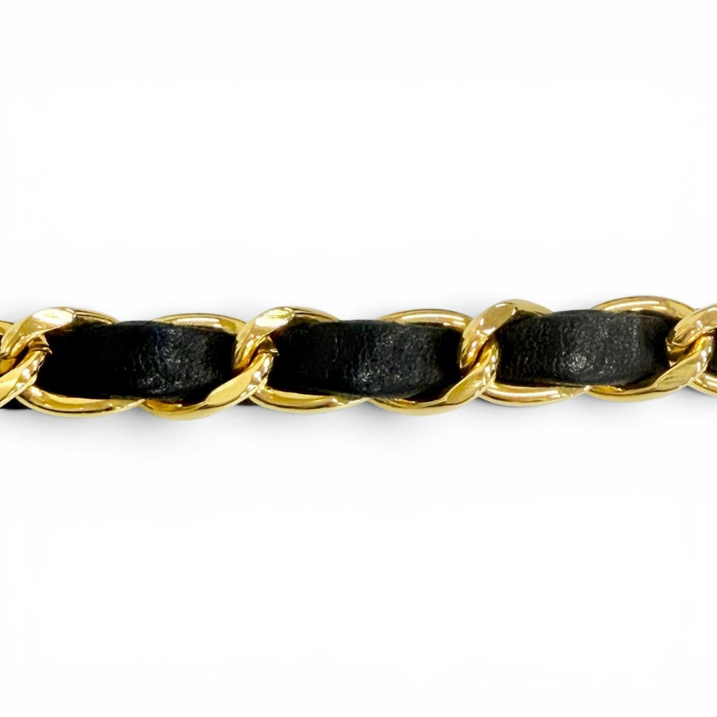Chanel Vintage Leather Chain Belt with CC Logo Charm Gold Black Recommended — view 5