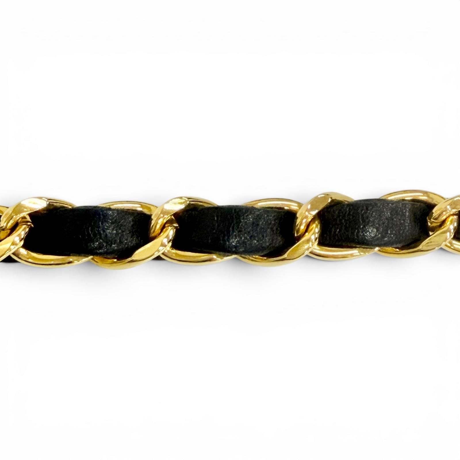 Chanel Vintage Leather Chain Belt with CC Logo Charm Gold Black Recommended — view 5