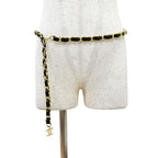 Chanel Vintage Leather Chain Belt with CC Logo Charm Gold Black Recommended — view 2