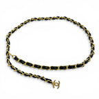 Chanel Vintage Leather Chain Belt with CC Logo Charm Gold Black Recommended — view 3