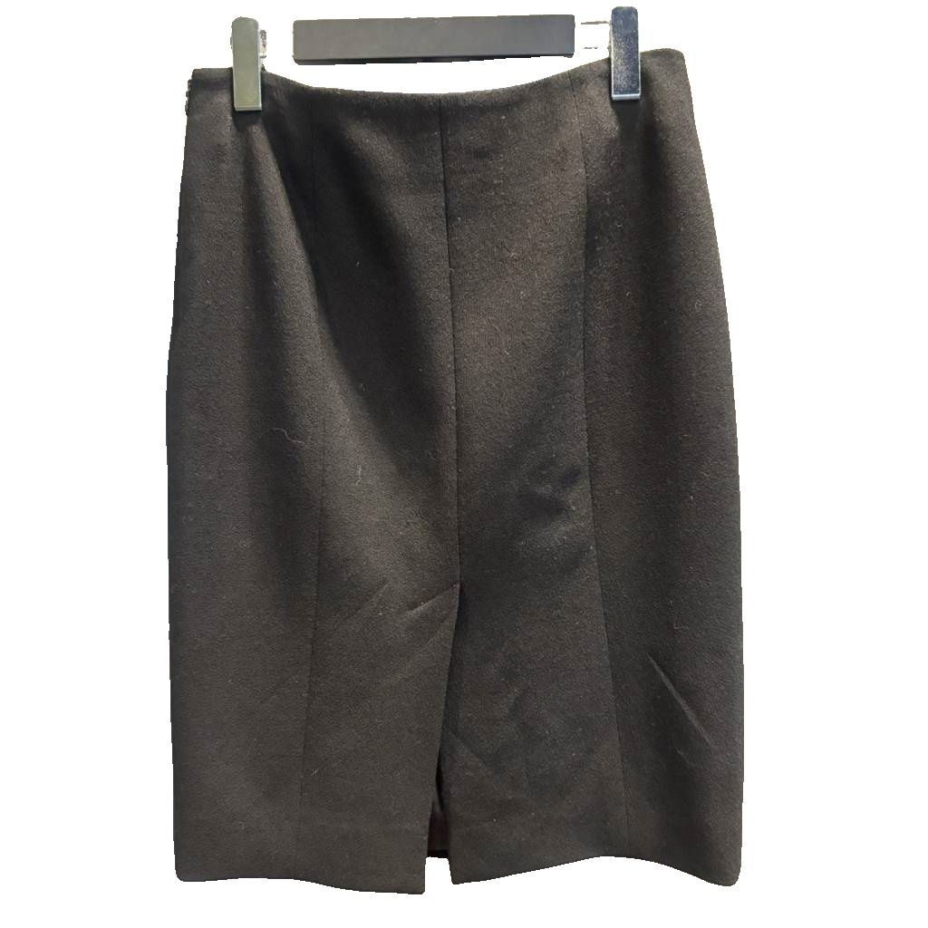 Chanel Tight Skirt Wool Knee Length CC Logo 38 Black — view 2
