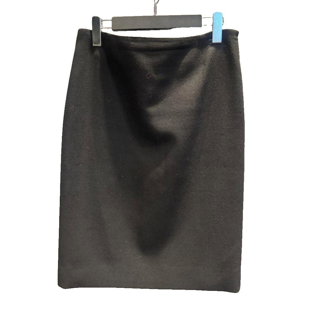 Chanel Tight Skirt Wool Knee Length CC Logo 38 Black