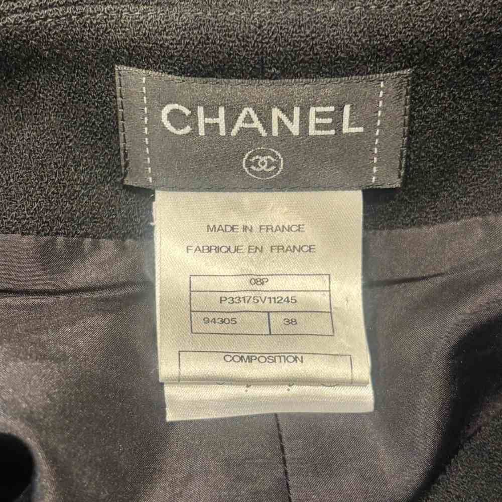 Chanel Tight Skirt Wool Knee Length CC Logo 38 Black — view 6