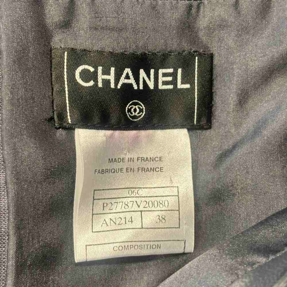 Chanel Leather Flare Skirt Knee Length CC Logo Pleats Lambskin 38 Gray — view 6