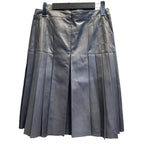 Chanel Leather Flare Skirt Knee Length CC Logo Pleats Lambskin 38 Gray — view 2