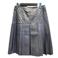 Chanel Leather Flare Skirt Knee Length CC Logo Pleats Lambskin 38 Gray