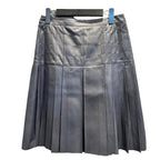 Chanel Leather Flare Skirt Knee Length CC Logo Pleats Lambskin 38 Gray
