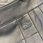 Chanel Leather Flare Skirt Knee Length CC Logo Pleats Lambskin 38 Gray — view 4