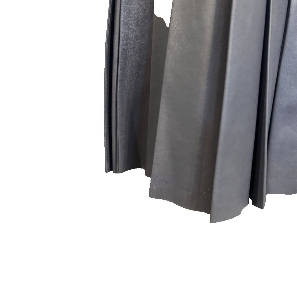 Chanel Leather Flare Skirt Knee Length CC Logo Pleats Lambskin 38 Gray — view 3