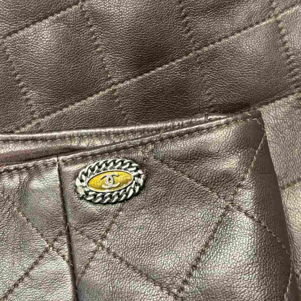Chanel Leather Skirt Quilted CC Logo Lambskin 38 Brown — view 5
