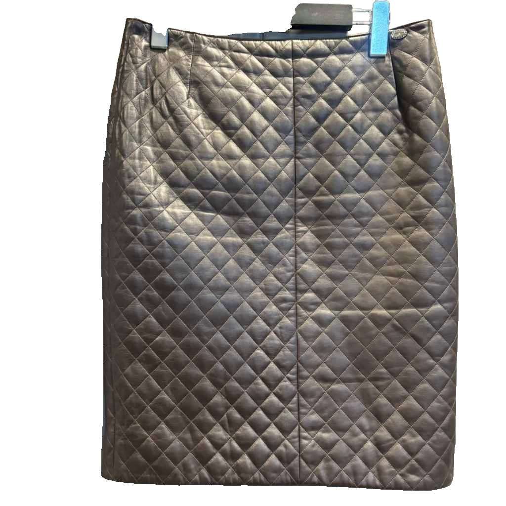 Chanel Leather Skirt Quilted CC Logo Lambskin 38 Brown