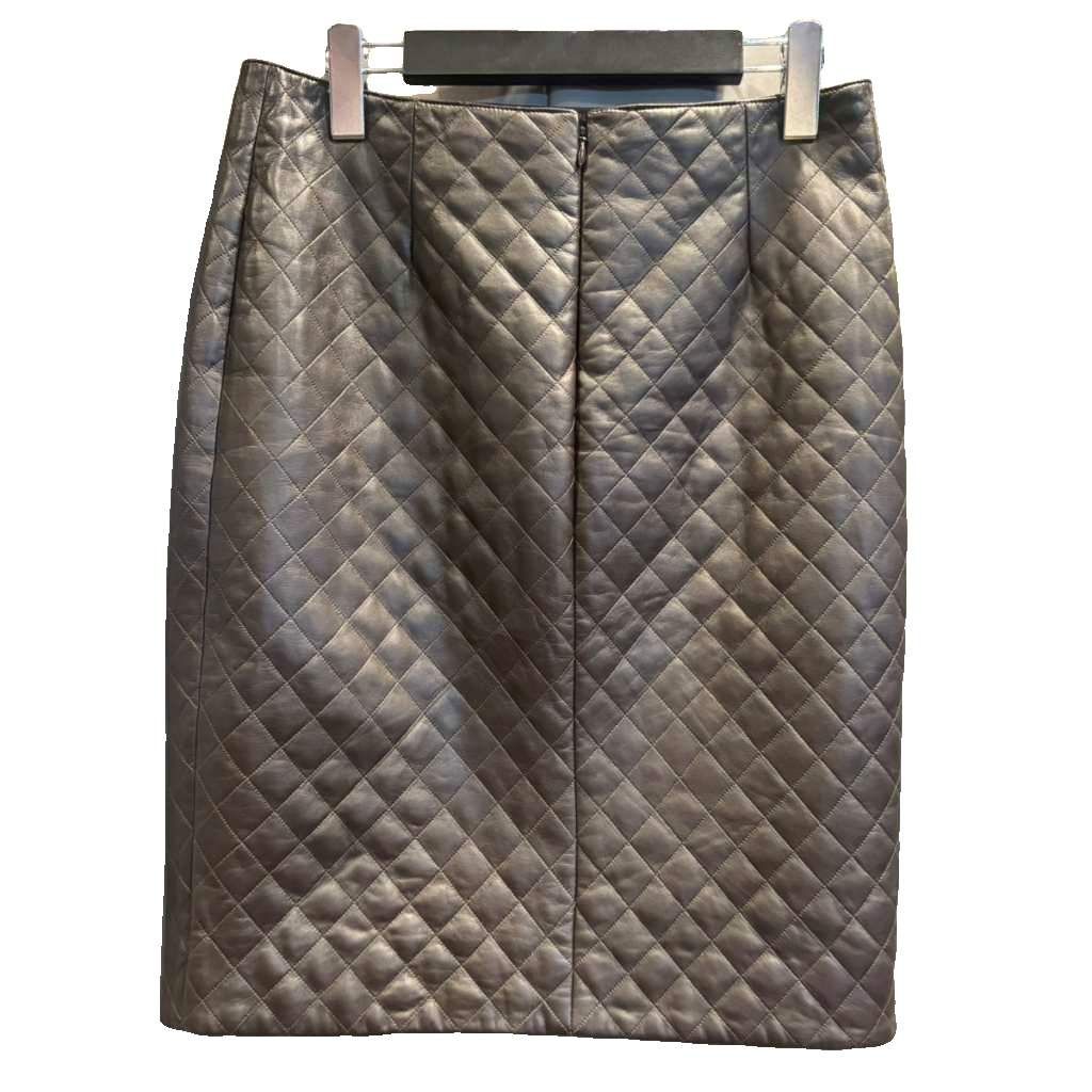 Chanel Leather Skirt Quilted CC Logo Lambskin 38 Brown — view 2