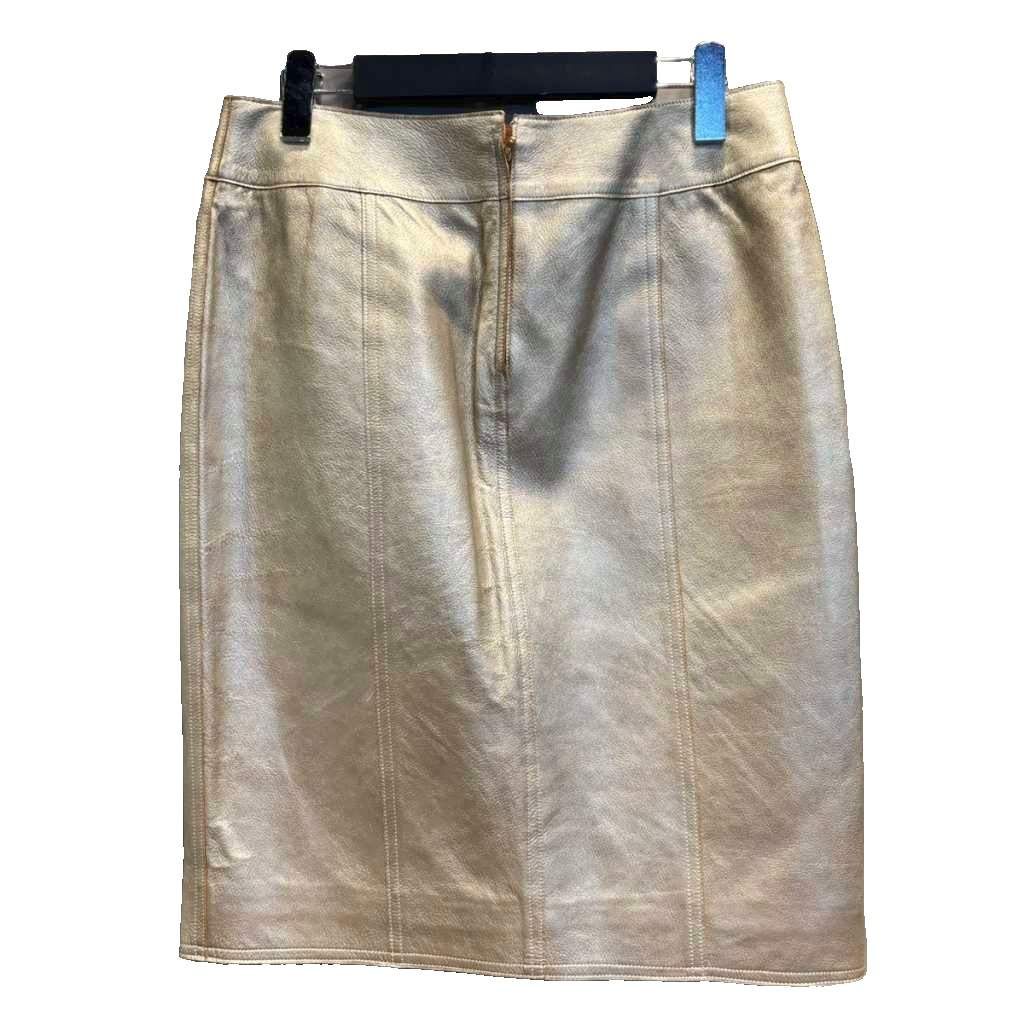 Chanel Leather Skirt Tight Lambskin Knee Length 38 Gold — view 2