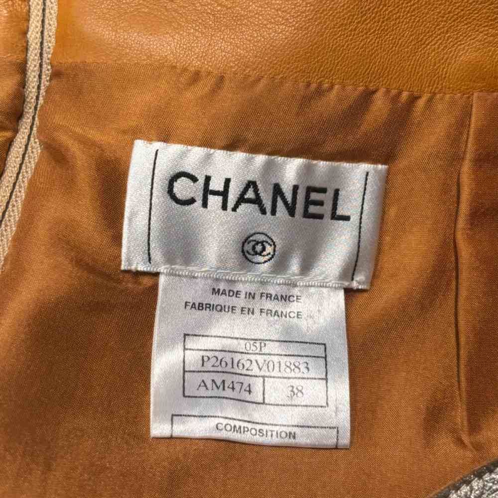 Chanel Leather Skirt Tight Lambskin Knee Length 38 Gold — view 5