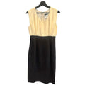 Chanel Dress Bicolor Knee Length Sleeveless CC Logo 40 Beige Black