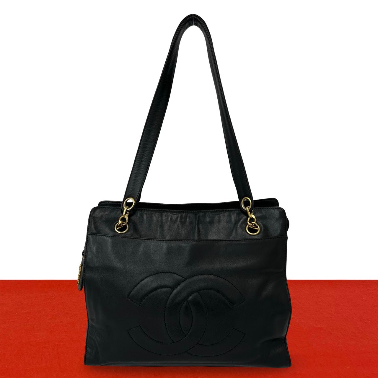 Chanel Seal Present 3 Vintage CC Logo Lambskin Shoulder Bag Mini Tote Black