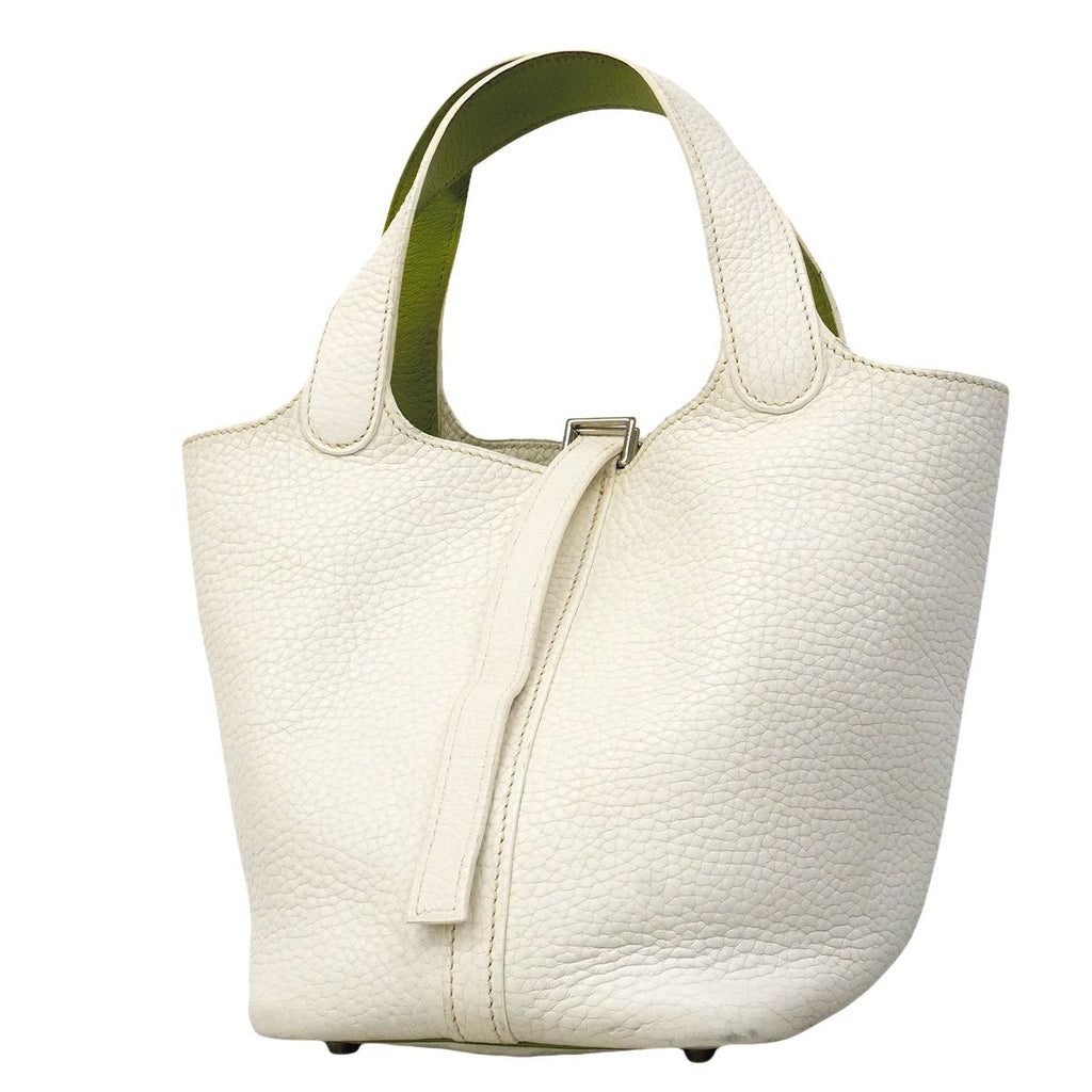 Hermes Handbag Picotin PM Eclat Taurillon Clemence White Anise Green Silver