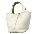 Hermes Handbag Picotin PM Eclat Taurillon Clemence White Anise Green Silver