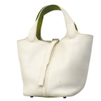 Hermes Handbag Picotin PM Eclat Taurillon Clemence White Anise Green Silver
