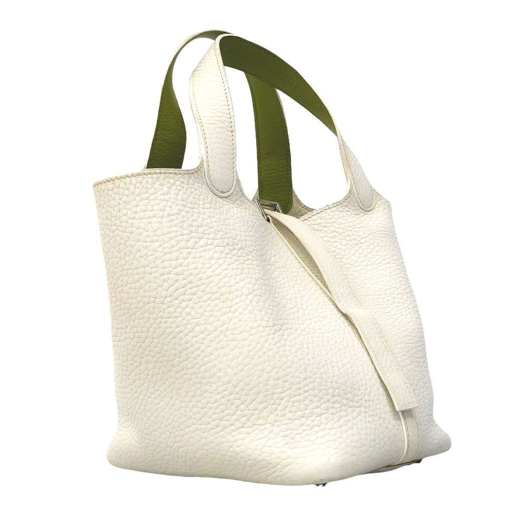 Hermes Handbag Picotin PM Eclat Taurillon Clemence White Anise Green Silver — view 2