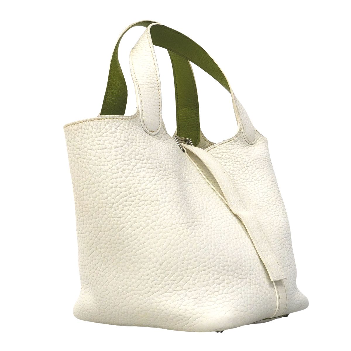 Hermes Handbag Picotin PM Eclat Taurillon Clemence White Anise Green Silver — view 2