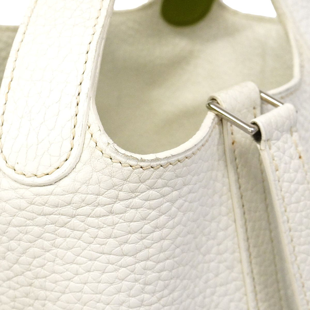 Hermes Handbag Picotin PM Eclat Taurillon Clemence White Anise Green Silver — view 8
