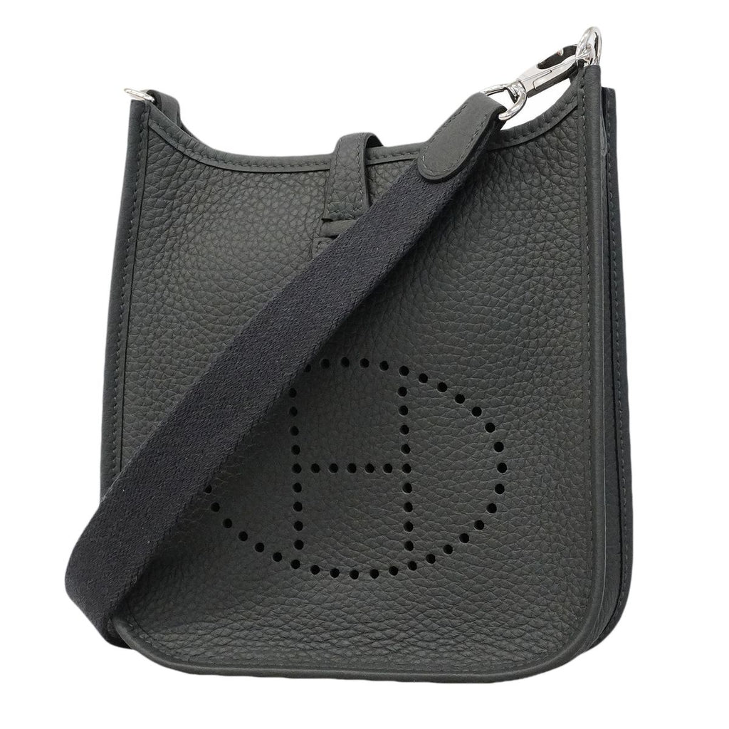 Hermes Shoulder Bag Evelyne TPM Taurillon Clemence Carbon Silver