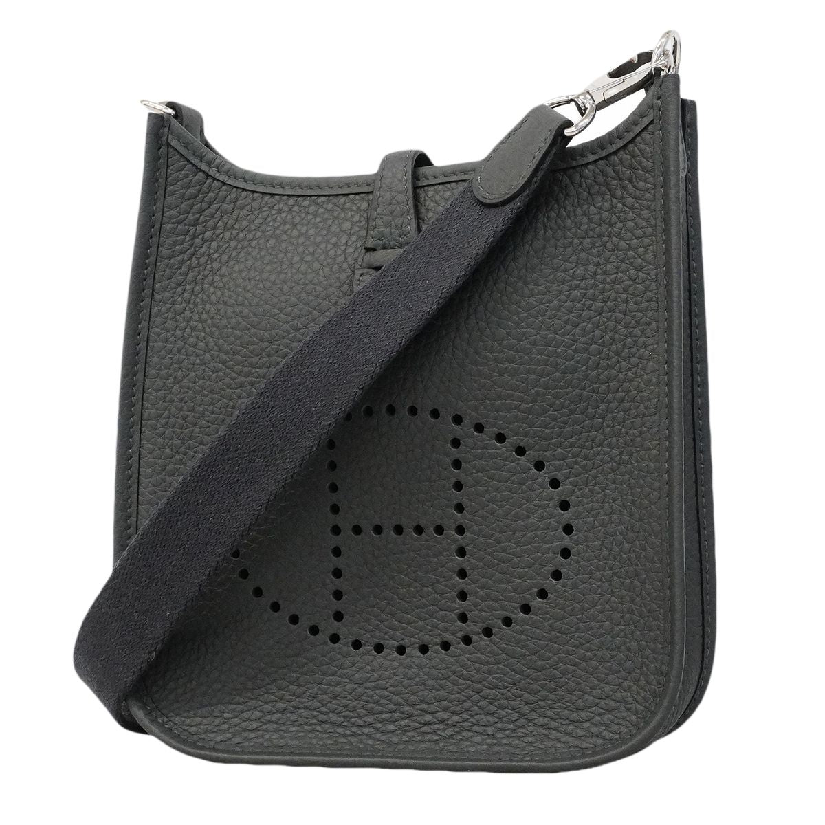 Hermes Shoulder Bag Evelyne TPM Taurillon Clemence Carbon Silver