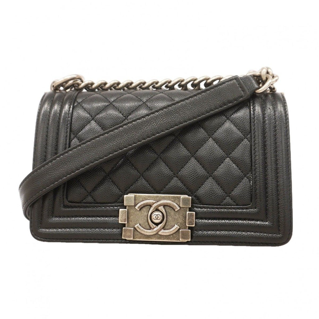 Chanel Shoulder Bag Boy Caviar Leather Black Silver