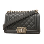 Chanel Shoulder Bag Boy Caviar Leather Black Silver