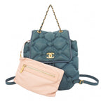 Chanel Backpack Bubble Quilt Leather Blue Gold